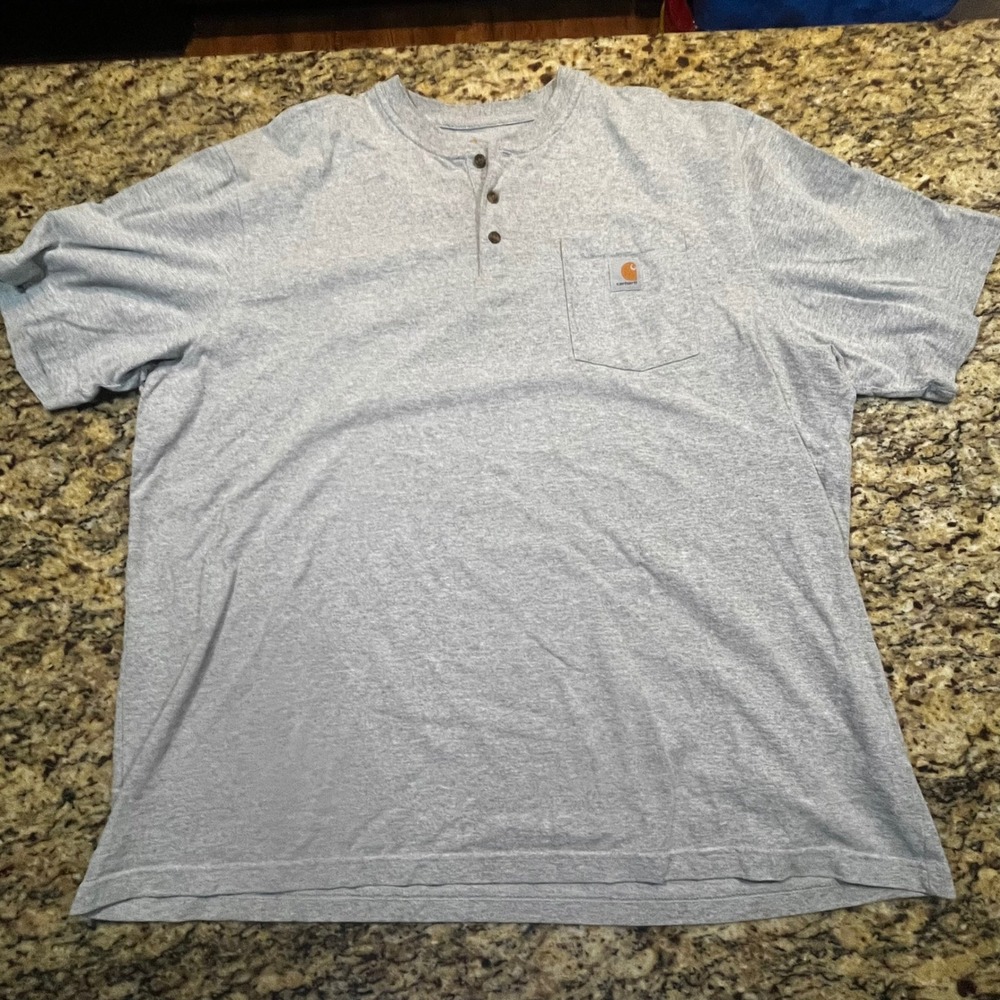 Carhartt Mens 2XL Gray Original Fit Short Sleeve Pocket Henley Work T-Shirt